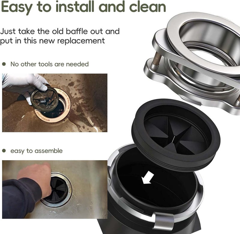 Spring.Rdus Disposal Splash Guards 3 3/8" Sink Baffle QCB-AM Replacement for InSinkErator Evolution Series, Garbage Disposer Accessories, Upgraded Removable Quiet Collar Drain Plugs, Black (One Pack) - Image 3